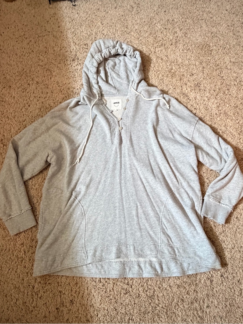 aerie Heather Gray Hooded Quarter-Zip Pullover